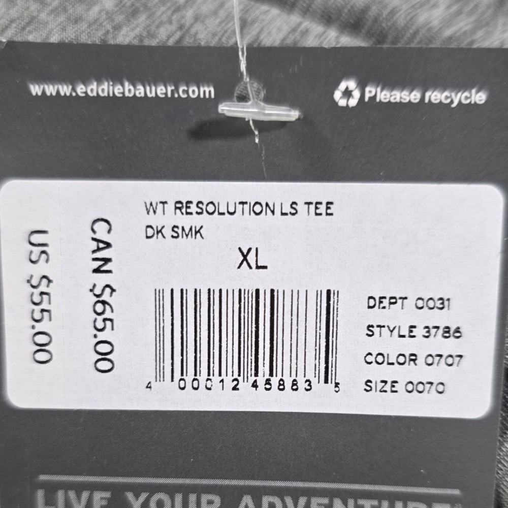 NEW Eddie Bauer Resolution LS Tee Dark Smoke Grey Heather XL Long Sleeve Shirt - Picture 3 of 9